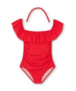 Outlet 🎁 Women's Off the Shoulder High Coverage One Piece Swimsuit - Kona Sol™ Red 🎉 -Swimsuits Official Site unnamed file 8141