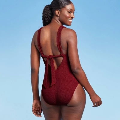 Buy ✨ Women's Pucker Square Neck Medium Coverage One Piece Swimsuit - Kona Sol™ Burgundy 👍 5 Buy ✨ Women's Pucker Square Neck Medium Coverage One Piece Swimsuit - Kona Sol™ Burgundy 👍 - Image 3