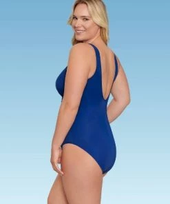 Flash Sale 🧨 Women's Slimming Control Twist-Front One Piece Swimsuit Dreamsuit by Miracle Brands Blue 😀 -Swimsuits Official Site unnamed file 8174