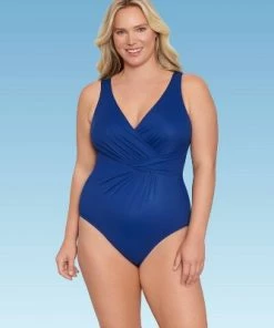 Flash Sale 🧨 Women's Slimming Control Twist-Front One Piece Swimsuit Dreamsuit by Miracle Brands Blue 😀 -Swimsuits Official Site unnamed file 8176