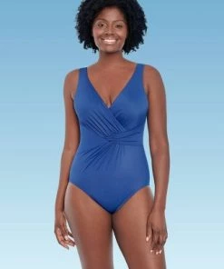 Flash Sale 🧨 Women's Slimming Control Twist-Front One Piece Swimsuit Dreamsuit by Miracle Brands Blue 😀 -Swimsuits Official Site unnamed file 8179