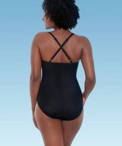 Best Sale 💯 Women's Slimming Control Wrap Mesh Inset One Piece Swimsuit - Dreamsuit by Miracle Brands Black Multi ❤️