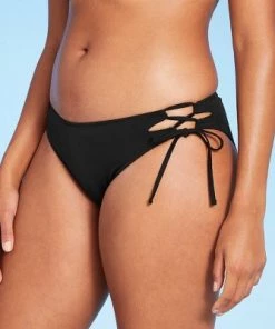 Deals 👏 Women's Lace-Up Cheeky Bikini Bottom - Shade & Shore™ Black ✨ -Swimsuits Official Site unnamed file 825