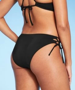 Deals 👏 Women's Lace-Up Cheeky Bikini Bottom - Shade & Shore™ Black ✨ -Swimsuits Official Site unnamed file 826
