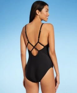 Cheap 🔥 Women's Long Torso High Neck High Coverage One Piece Swimsuit - Kona Sol™ Black 👏
