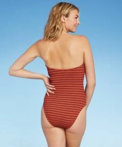Coupon ❤️ Women's Textured Pucker Medium Coverage One Piece Swimsuit - Kona Sol™ Copper Stripe 😍