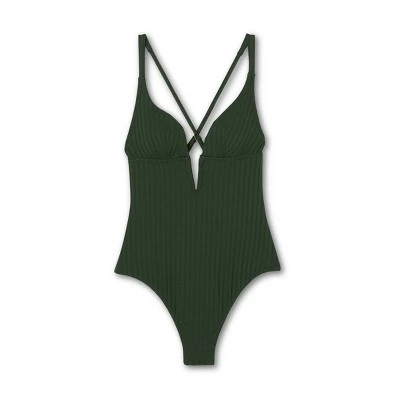 Best deal 🎉 Women's Ribbed Plunge Front V-Wire Tall/Long Torso One Piece Swimsuit - Shade & Shore™ Dark Green 🔥 5 Best deal 🎉 Women's Ribbed Plunge Front V-Wire Tall/Long Torso One Piece Swimsuit - Shade & Shore™ Dark Green 🔥 - Image 3