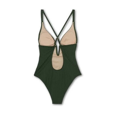 Best deal 🎉 Women's Ribbed Plunge Front V-Wire Tall/Long Torso One Piece Swimsuit - Shade & Shore™ Dark Green 🔥 6 Best deal 🎉 Women's Ribbed Plunge Front V-Wire Tall/Long Torso One Piece Swimsuit - Shade & Shore™ Dark Green 🔥 - Image 4