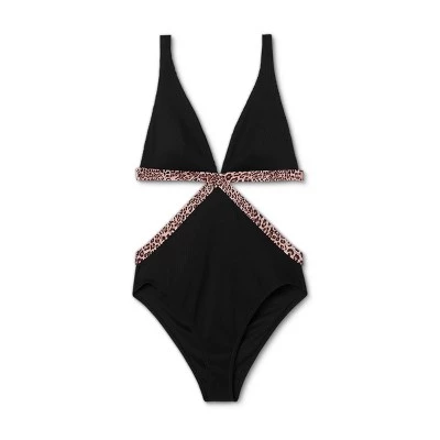 Buy ✨ Women's Tall Triangle Trim Detail Monokini One Piece Swimsuit - Shade & Shore™ Black Animal Print 🌟 6 Buy ✨ Women's Tall Triangle Trim Detail Monokini One Piece Swimsuit - Shade & Shore™ Black Animal Print 🌟 - Image 4