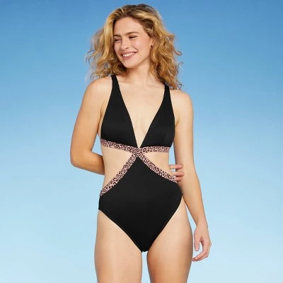 Buy ✨ Women's Tall Triangle Trim Detail Monokini One Piece Swimsuit - Shade & Shore™ Black Animal Print 🌟 11 Buy ✨ Women's Tall Triangle Trim Detail Monokini One Piece Swimsuit - Shade & Shore™ Black Animal Print 🌟 - Image 9