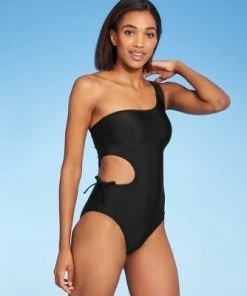 Buy 👍 Women's One Shoulder Cut Out Medium Coverage One Piece Swimsuit - Kona Sol™ Black 🛒 -Swimsuits Official Site unnamed file 8391