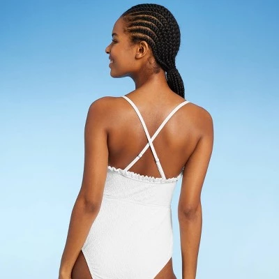 Coupon ✨ Women's Florence Ruffle Edge Eyelet One Piece Swimsuit - Sea Angel White 👏 3 Coupon ✨ Women's Florence Ruffle Edge Eyelet One Piece Swimsuit - Sea Angel White 👏