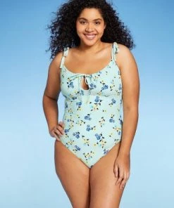 Hot Sale 😀 Women's Tie-Front One Piece Swimsuit - Sea Angel Green 🎉 -Swimsuits Official Site unnamed file 8406