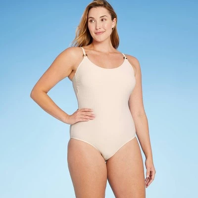 Hot Sale ⌛ Women's Textured Pique Vanilla Latte Ring Hardware Medium Coverage One Piece Swimsuit - Kona Sol™ Ivory XL ❤️ 4 Hot Sale ⌛ Women's Textured Pique Vanilla Latte Ring Hardware Medium Coverage One Piece Swimsuit - Kona Sol™ Ivory XL ❤️ - Image 2