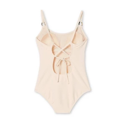 Hot Sale ⌛ Women's Textured Pique Vanilla Latte Ring Hardware Medium Coverage One Piece Swimsuit - Kona Sol™ Ivory XL ❤️ 7 Hot Sale ⌛ Women's Textured Pique Vanilla Latte Ring Hardware Medium Coverage One Piece Swimsuit - Kona Sol™ Ivory XL ❤️ - Image 5