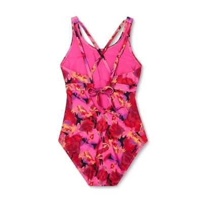 Cheapest 💯 Women's Strappy Tie-Back One Piece Swimsuit - All in Motion™ Black & Pink Floral 🛒 7 Cheapest 💯 Women's Strappy Tie-Back One Piece Swimsuit - All in Motion™ Black & Pink Floral 🛒 - Image 5
