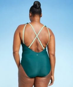 Flash Sale 🔥 Women's Cross Back One Piece Swimsuit - All in Motion™ Teal 🎉 -Swimsuits Official Site unnamed file 8595