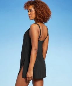 Flash Sale 👏 Women's High Neck Keyhole Swim Dress 👗 - Aqua Green® Black 🌟