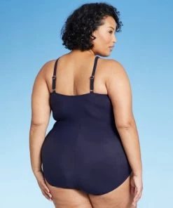 New ❤️ Women's Plus Size Crochet High Neck One Piece Swimsuit - Aqua Green® Navy 🎁