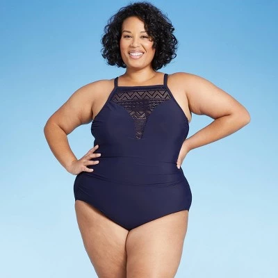 New ❤️ Women's Plus Size Crochet High Neck One Piece Swimsuit - Aqua Green® Navy 🎁 7 New ❤️ Women's Plus Size Crochet High Neck One Piece Swimsuit - Aqua Green® Navy 🎁 - Image 5