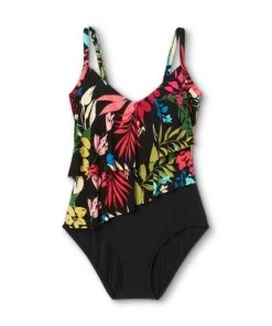 Wholesale 💯 Women's Tiered One Piece Swimsuit - Aqua Green® Black Multi 🔔 -Swimsuits Official Site unnamed file 8728
