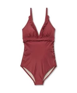 Best deal 😍 V-Neck Micro Ruffle One Piece Maternity Swimsuit - Isabel Maternity by Ingrid & Isabel™ Light Burgundy 😍 -Swimsuits Official Site unnamed file 8810