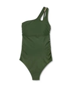 Promo ❤️ Asymmetrical One Shoulder One Piece Maternity Swimsuit - Isabel Maternity by Ingrid & Isabel™ Dark Green 🎁 -Swimsuits Official Site unnamed file 8851