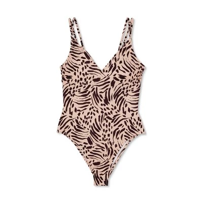 Outlet 🤩 Women's Tall/Long Torso Double Strap Tie Back Monokini One Piece Swimsuit - Shade & Shore™ Tan Animal Print 🤩 5 Outlet 🤩 Women's Tall/Long Torso Double Strap Tie Back Monokini One Piece Swimsuit - Shade & Shore™ Tan Animal Print 🤩 - Image 4