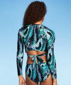 Cheapest 😀 Women's Long Sleeve Tie Back Rash Guard - All in Motion™ Marble Print ⌛