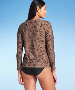 Promo ❤️ Women's Long Sleeve Zip Neck Rash Guard - Kona Sol™ Black 🎉