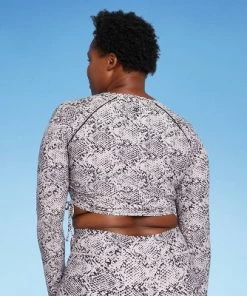 Hot Sale 🧨 Women's Side-Cinch Long Sleeve Rash Guard - All in Motion™ Snake Print ⭐ -Swimsuits Official Site unnamed file 9186