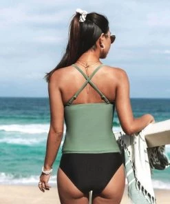 Brand new ⭐ Women's Green Tankini Swimsuit Ruched Crisscross Wrapped Bathing Suit-Cupshe ❤️