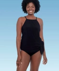 Budget 🌟 Women's Slimming Control High Neck Tankini Top - Dreamsuit by Miracle Brands Blue 🔔 -Swimsuits Official Site unnamed file 9649