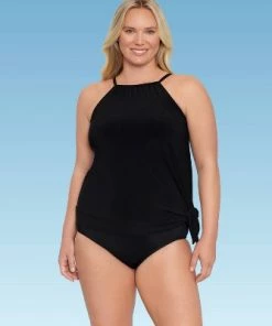 Budget 🌟 Women's Slimming Control High Neck Tankini Top - Dreamsuit by Miracle Brands Blue 🔔 -Swimsuits Official Site unnamed file 9653
