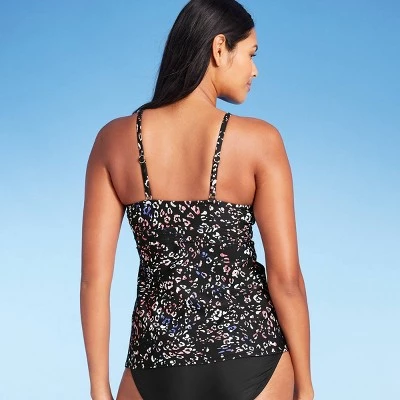 Discount ❤️ Women's Keyhole High Neck Tankini Top - Kona Sol™ Black Animal Print 🤩 3 Discount ❤️ Women's Keyhole High Neck Tankini Top - Kona Sol™ Black Animal Print 🤩