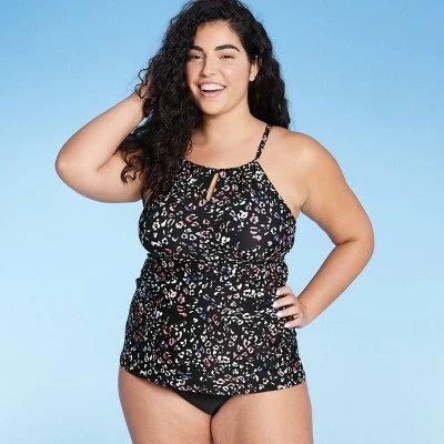 Discount ❤️ Women's Keyhole High Neck Tankini Top - Kona Sol™ Black Animal Print 🤩 4 Discount ❤️ Women's Keyhole High Neck Tankini Top - Kona Sol™ Black Animal Print 🤩 - Image 2