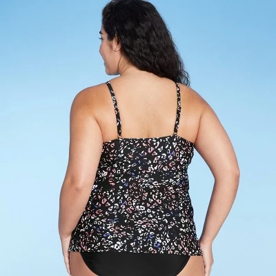 Discount ❤️ Women's Keyhole High Neck Tankini Top - Kona Sol™ Black Animal Print 🤩 5 Discount ❤️ Women's Keyhole High Neck Tankini Top - Kona Sol™ Black Animal Print 🤩 - Image 3