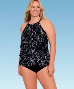 New 😍 Women's Slimming Control Keyhole Tiered High Neck Tankini Top - Dreamsuit by Miracle Brands Black ⭐ -Swimsuits Official Site unnamed file 9690