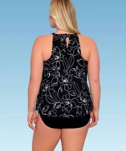 New 😍 Women's Slimming Control Keyhole Tiered High Neck Tankini Top - Dreamsuit by Miracle Brands Black ⭐ -Swimsuits Official Site unnamed file 9691