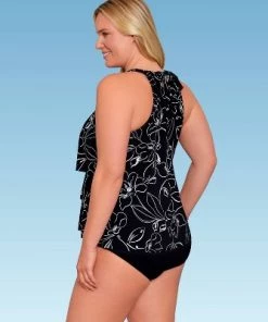 New 😍 Women's Slimming Control Keyhole Tiered High Neck Tankini Top - Dreamsuit by Miracle Brands Black ⭐ -Swimsuits Official Site unnamed file 9692