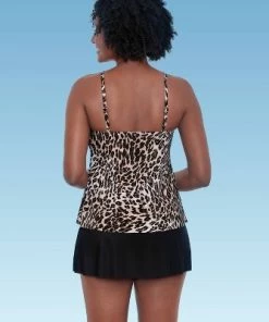 Best Sale 🎉 Women's Slimming Control Keyhole High Neck Tankini Top - Dreamsuit by Miracle Brands Black/white Dot Print 😀