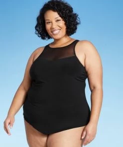 Best deal 👏 Women's High Neck Mesh Tankini Top - Aqua Green® Black ⭐ -Swimsuits Official Site unnamed file 9728