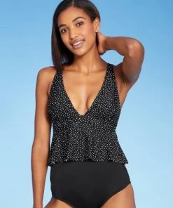 Brand new 😍 Women's Peplum V-Neck Crop Tankini Top - Kona Sol™ Black ✔️ -Swimsuits Official Site unnamed file 9750