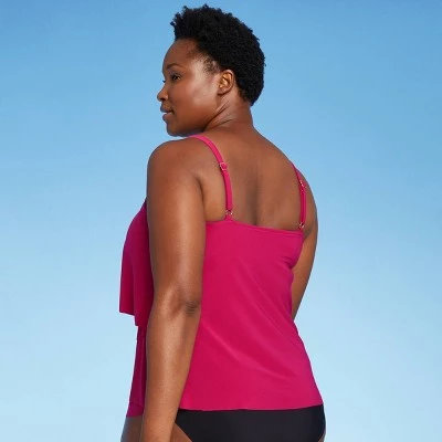 Outlet 👏 Women's Angled Tiered Tankini Top - Aqua Green® Dark Pink 🧨 5 Outlet 👏 Women's Angled Tiered Tankini Top - Aqua Green® Dark Pink 🧨 - Image 3