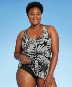 Flash Sale ✨ Women's Mesh Overlay Tankini Top - Aqua Green® Black & White ✔️ -Swimsuits Official Site unnamed file 9768