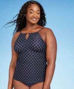 Cheap 🧨 Women's Keyhole High Neck Tankini Top - Kona Sol™ Oxford Blue 🎁 -Swimsuits Official Site unnamed file 9782