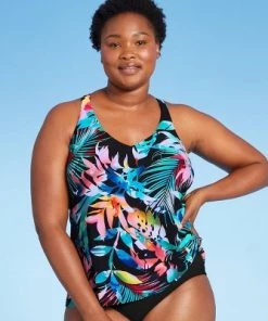 Hot Sale 👍 Women's V-Neck Racerback Tankini Top- Aqua Green® Black Multi ✨ -Swimsuits Official Site unnamed file 9787
