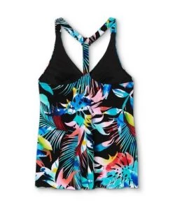 Hot Sale 👍 Women's V-Neck Racerback Tankini Top- Aqua Green® Black Multi ✨ -Swimsuits Official Site unnamed file 9790