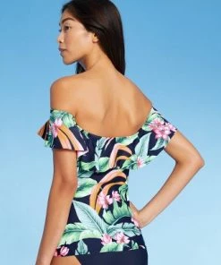 Flash Sale 🧨 Women's Off the Shoulder Tankini Top - Kona Sol™ Black Multi 💯