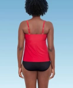Budget 🌟 Women's Slimming Control Draped Bandeau Tankini Top - Dreamsuit by Miracle Brands Red 🔔